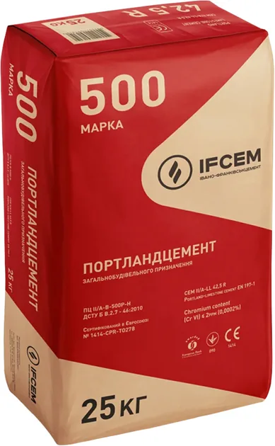 Мішок портландцементу марки М500, який використовується для суміші